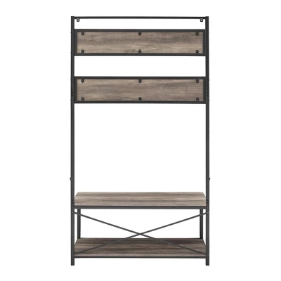 72" Industrial Farmhouse Metal And Wood Hall Tree Gray Wash - Saracina Home 7 72" Industrial Farmhouse Metal And Wood Hall Tree Gray Wash - Saracina Home - Image 5