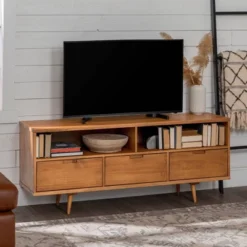 Cara Mid-Century Modern 3 Drawer TV Stand For TVs Up To 65" - Saracina Home -Saracina Home GUEST dcaab5ac 058b 4924 9bcd 1774bd23a9f2