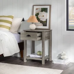 June Rustic Transitional Square Nightstand With Lower Shelf - Saracina Home -Saracina Home GUEST e4b89c7a 3f47 41ca 9e7c 3af237354be6