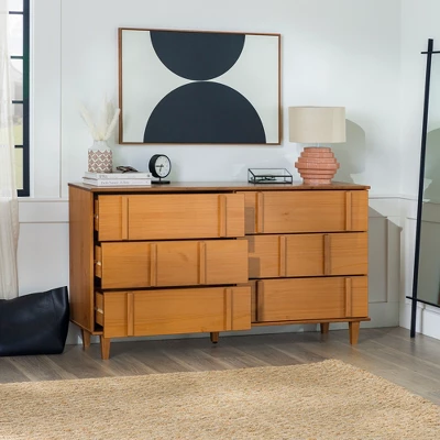 Modern Vertical Accent Solid Wood 6 Drawer Double Dresser - Saracina Home 7 Modern Vertical Accent Solid Wood 6 Drawer Double Dresser - Saracina Home - Image 5