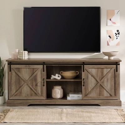 Clarabelle Double Sliding X Barn Door TV Stand For TVs Up To 80" - Saracina Home 8 Clarabelle Double Sliding X Barn Door TV Stand For TVs Up To 80" - Saracina Home - Image 6