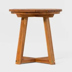 Saracina Home Modern Slatted Round Acacia Accent Table -Saracina Home GUEST f1657f3f 96f4 4a71 8bf6 0bc2fda3ebe8