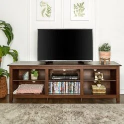 Transitional 6 Cubby Wood Open Storage Wood TV Stand For TVs Up To 80"- Saracina Home -Saracina Home GUEST f89b070d c04c 4de6 a143 2ba0bc1fd9f0