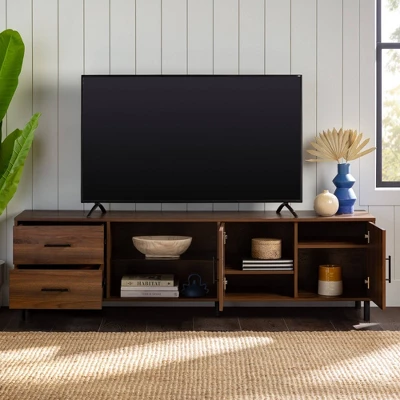 Sana Modern Triple Storage TV Stand For TVs Up To 80" Dark Walnut - Saracina Home 4 Sana Modern Triple Storage TV Stand For TVs Up To 80" Dark Walnut - Saracina Home - Image 3