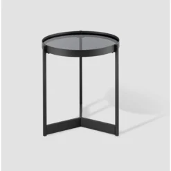 Modern Minimalist Tray Top Round Glass Side Table Black - Saracina Home -Saracina Home GUEST fed315fd b3dc 412b b278 ede5452222d3