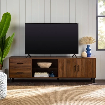 Sana Modern Triple Storage TV Stand For TVs Up To 80" Dark Walnut - Saracina Home 6 Sana Modern Triple Storage TV Stand For TVs Up To 80" Dark Walnut - Saracina Home - Image 5